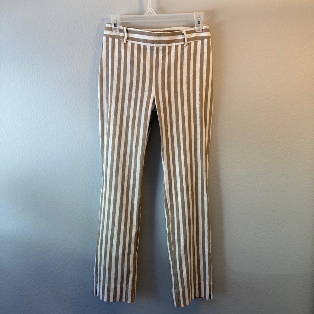 Sonia Fortuna Firenze Italy Cream & Khaki Stripe Pants Size S